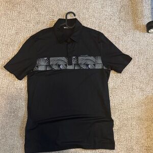 Travis Mathew Men's Black Polo Shirt with Patterned Stripe